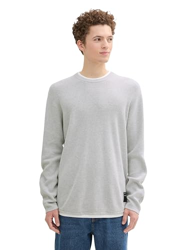 TOM TAILOR Denim Herren 1043019 Basic Pullover mit Rundhalsausschnitt & Struktur, 15398-Light Stone Grey Melange, X-Large von TOM TAILOR Denim