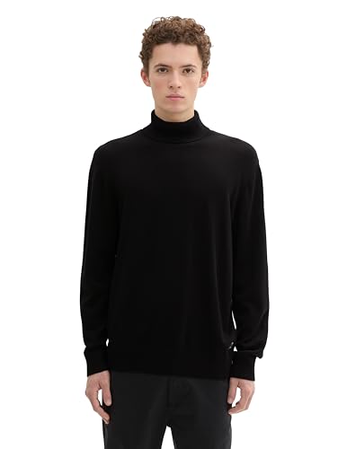 TOM TAILOR Denim Herren 1043020 Basic Rollkragen-Pullover aus Strick, 29999-Black, Small von TOM TAILOR Denim