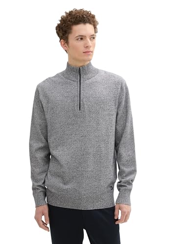 TOM TAILOR Denim Herren 1043022 Basic Troyer Strick-Pullover, 36241-Navy White Mouline, S von TOM TAILOR Denim