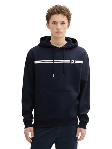 TOM TAILOR Denim Herren 1043298 Hoodie Sweatshirt mit Logo-Print, 10668-Sky Captain Blue, S von TOM TAILOR Denim