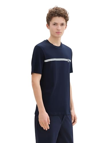 TOM TAILOR Denim Herren 1043465 Basic T-Shirt mit Logo, 10668-Sky Captain Blue, L von TOM TAILOR Denim