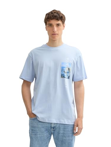 TOM TAILOR Denim Herren 1043469 Basic Relaxed Fit T-Shirt mit Print, 11270-Kentucky Blue, M von TOM TAILOR Denim