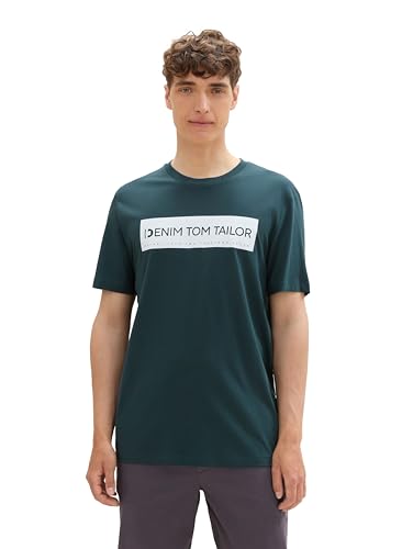 TOM TAILOR Denim Herren 1043491 Basic T-Shirt mit Logo-Print, 10362-Dark Gable Green, S von TOM TAILOR Denim