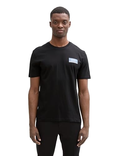 TOM TAILOR Denim Herren 1043491 Basic T-Shirt mit Logo-Print, 10916-Almost Black, L von TOM TAILOR Denim