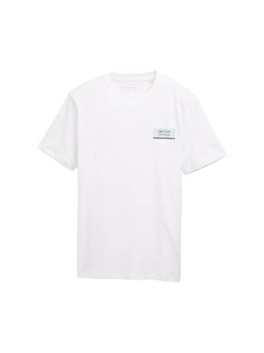 TOM TAILOR Denim Herren 1043491 Basic T-Shirt mit Logo-Print, 16453-Outdoor White, M von TOM TAILOR Denim