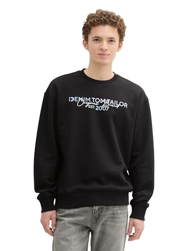 TOM TAILOR Denim Herren 1044785 Basic Crew-Neck Sweater Pullover mit Print, 29999-Black, M von TOM TAILOR Denim