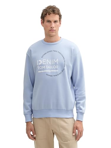TOM TAILOR Denim Herren 1044786 Basic Crew-Neck Sweater Pullover mit Print, 11270-Kentucky Blue, XXL von TOM TAILOR Denim