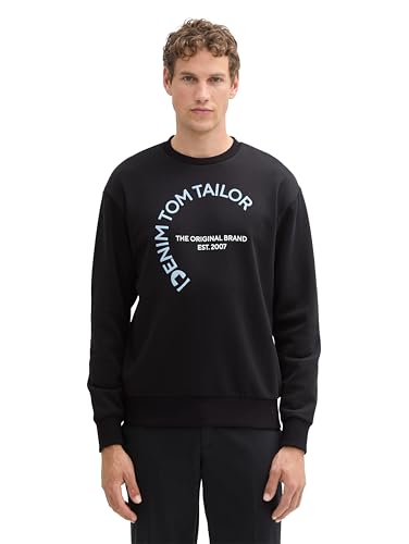TOM TAILOR Denim Herren 1044786 Basic Crew-Neck Sweater Pullover mit Print, 29999-Black, XXL von TOM TAILOR Denim