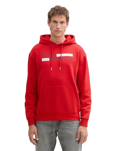 TOM TAILOR Denim Herren 1044787 Basic Hoodie Sweatshirt mit Logo-Print, 11487-Clean Red, XXL von TOM TAILOR Denim