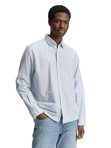 TOM TAILOR Denim Herren 1046174 Hemd, 37867-Light Blue Stripe, S von TOM TAILOR Denim