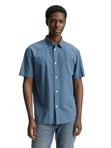 TOM TAILOR Denim Herren 1046177 Hemd, 37862-Mystical Blue Dots Structure, L von TOM TAILOR Denim