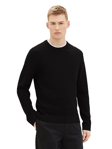 TOM TAILOR Denim Herren 2-in-1 Pullover aus Baumwolle mit unterlegtem Kragen, Black, XL von TOM TAILOR Denim