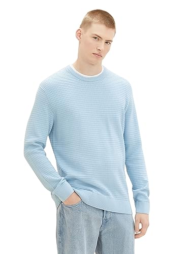 TOM TAILOR Denim Herren 2-in-1 Pullover aus Baumwolle mit unterlegtem Kragen, washed out middle blue, XXL von TOM TAILOR Denim