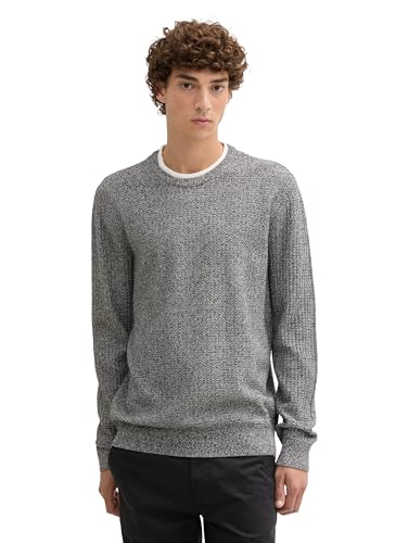 TOM TAILOR Denim Herren 2-in-1 Strickpullover aus Baumwolle, 27608 - Black White Mouline, L von TOM TAILOR Denim