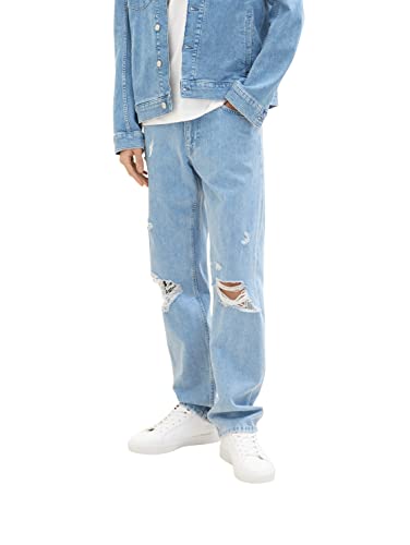 TOM TAILOR Denim Herren 90's Straight Fit Jeans 1035510, 10121 - Destroyed Bleached Blue Denim, 34 von TOM TAILOR Denim