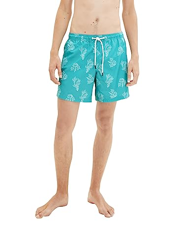 TOM TAILOR Denim Herren Badeshorts mit Muster 1035053, 31430 - green white big coral print, S von TOM TAILOR Denim