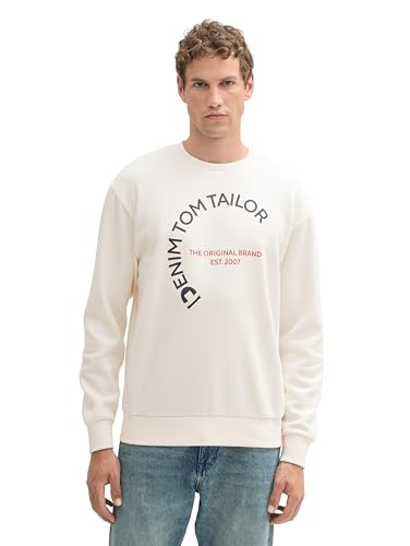 TOM TAILOR Denim Herren Basic Crew-Neck Sweater Pullover mit Print,12906 - Wool White, XXL von TOM TAILOR Denim