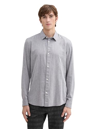 TOM TAILOR Denim Herren Basic Fit Hemd, 36747 - Black Structure, L von TOM TAILOR Denim