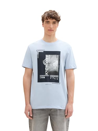 TOM TAILOR Denim Herren Basic Fit T-Shirt mit Fotoprint,11270 - Kentucky Blue, XXL von TOM TAILOR Denim