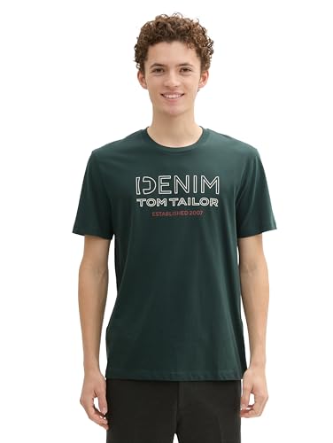 TOM TAILOR Denim Herren Basic Fit T-Shirt mit Logo,10362 - Dark Gable Green, L von TOM TAILOR Denim