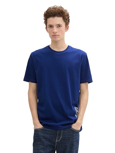 TOM TAILOR Denim Herren Basic Fit T-Shirt mit Logo,35788 - Space Cadet Blue, M von TOM TAILOR Denim
