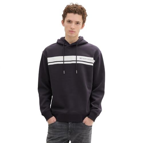 TOM TAILOR Denim Herren Basic Hoodie Sweatshirt mit Streifen,29476 - Coal Grey, L von TOM TAILOR Denim