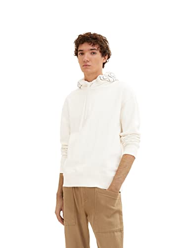 TOM TAILOR Denim Herren Basic Hoodie mit Kapuzenprint 1033171, 15221 - Offwhite, S von TOM TAILOR Denim