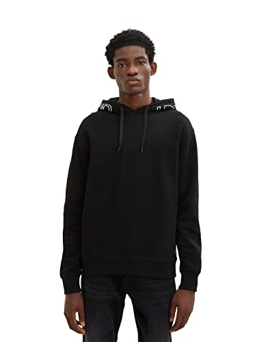 TOM TAILOR Denim Herren Basic Hoodie mit Kapuzenprint 1033171, 29999 - Black, M von TOM TAILOR Denim