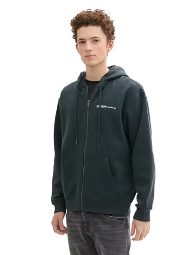 TOM TAILOR Denim Herren Basic Kapuzenjacke mit Logo-Print, Dark Gable Green, M von TOM TAILOR Denim