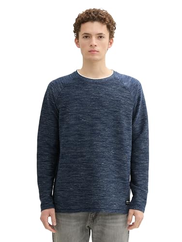 TOM TAILOR Denim Herren Basic Longsleeve in melierter Optik,13684 - Sky Captain Blue Non-Solid, L von TOM TAILOR Denim