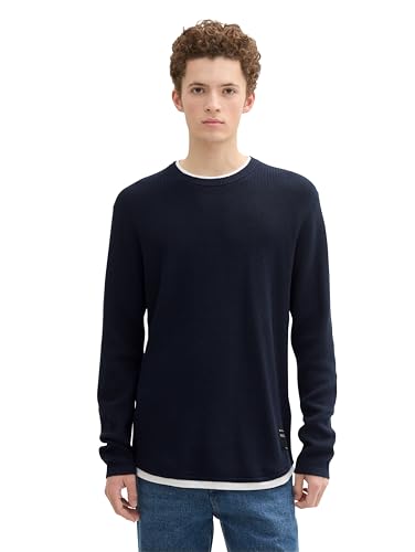 TOM TAILOR Denim Herren Basic Pullover mit Rundhalsausschnitt & Struktur,10668 - Sky Captain Blue, M von TOM TAILOR Denim