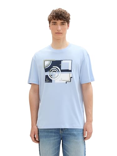 TOM TAILOR Denim Herren Basic Relaxed Fit T-Shirt mit Print,11270 - Kentucky Blue, S von TOM TAILOR Denim