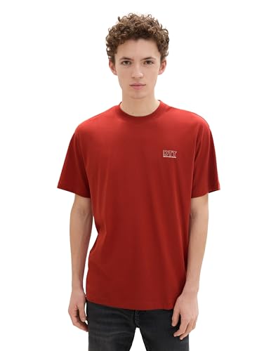 TOM TAILOR Denim Herren Basic Relaxed Fit T-Shirt mit Print,14302 - Velvet red, L von TOM TAILOR Denim