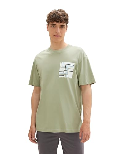 TOM TAILOR Denim Herren Basic Relaxed Fit T-Shirt mit Print,15615 - Prairie Grass Green, S von TOM TAILOR Denim