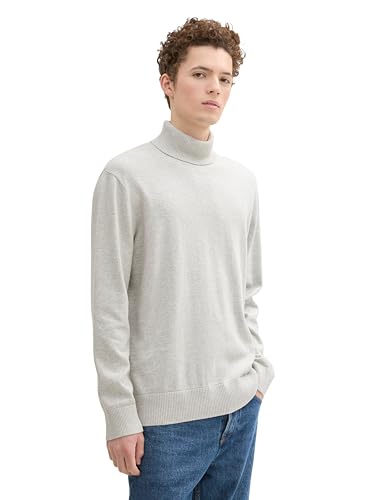 TOM TAILOR Denim Herren Basic Rollkragenpullover aus Baumwolle, 15398 - Light Stone Grey Melange, XXL von TOM TAILOR Denim