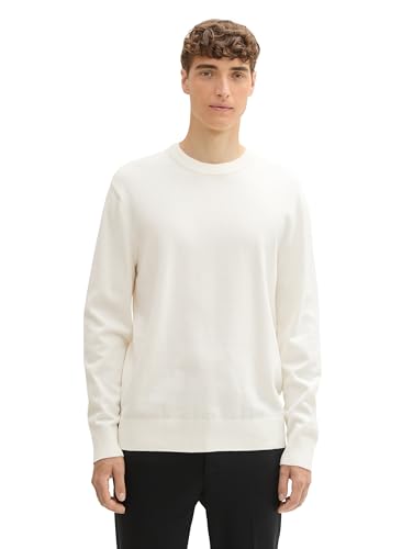 TOM TAILOR Denim Herren Basic Strick-Pullover mit Rundhalsausschnitt,12906 - Wool White, S von TOM TAILOR Denim