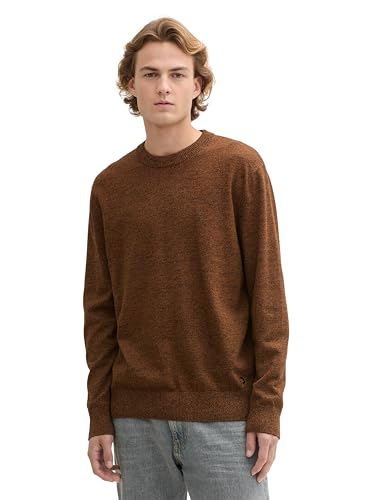 TOM TAILOR Denim Herren 1042509 Basic Strick-Pullover mit Rundhalsausschnitt, 37084-Black Cognac Mouline, M von TOM TAILOR Denim