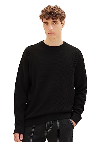 Tom Tailor Denim Herren Basic Strick-Pullover mit Struktur, 29999 - Black, S von TOM TAILOR Denim