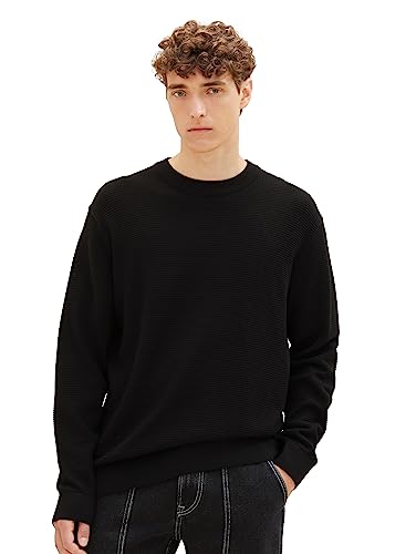 Tom Tailor Denim Herren Basic Strick-Pullover mit Struktur, 29999 - Black, XXL von TOM TAILOR Denim