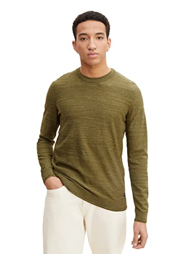 TOM TAILOR Denim Herren Basic Strickpullover 1029720, 29353 - Olive Green Slub Heather, XL von TOM TAILOR Denim