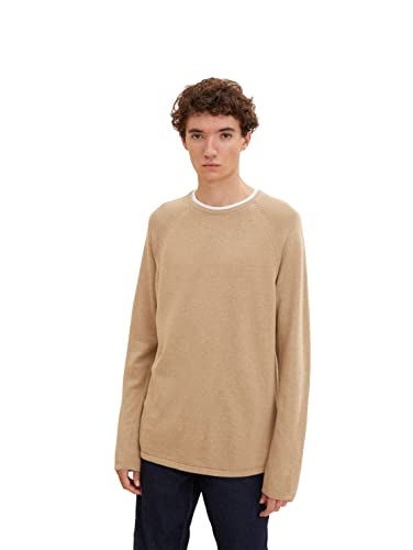 TOM TAILOR Denim Herren Basic Strickpullover 1033335, 30604 - Clay Beige Melange, S von TOM TAILOR Denim