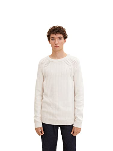 TOM TAILOR Denim Herren Basic Strickpullover 1033751, 30656 - Cosy Light Beige Melange, L von TOM TAILOR Denim