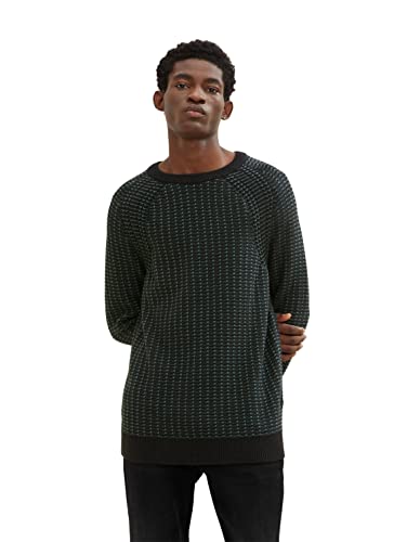 TOM TAILOR Denim Herren Basic Strickpullover 1033751, 30868 - Black Green Knit Structure, XXL von TOM TAILOR Denim