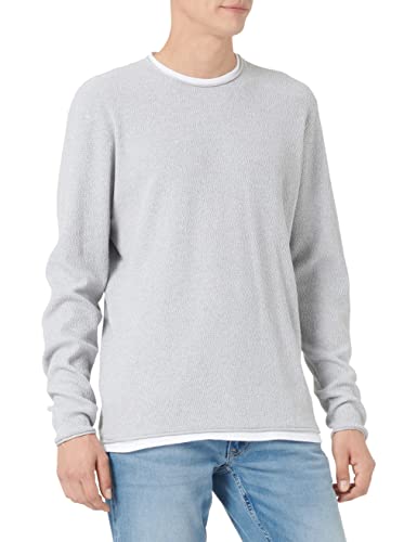 TOM TAILOR Denim Herren Basic Strickpullover mit Struktur 1032312, 15398 - Light Stone Grey Melange, M von TOM TAILOR Denim