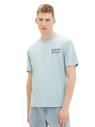 TOM TAILOR Denim Herren Basic T-Shirt im Cutline-Style, dusty mint blue, L von TOM TAILOR Denim