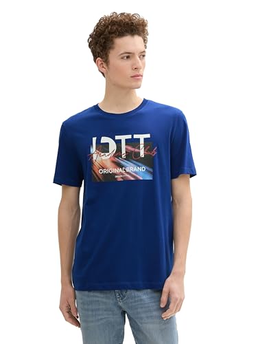 TOM TAILOR Denim Herren Basic T-Shirt mit Fotoprint,35788 - Space Cadet Blue, M von TOM TAILOR Denim