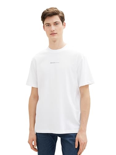TOM TAILOR Denim Herren Relaxed Fit T-Shirt mit Logo-Print, 20000 - White, L von TOM TAILOR Denim