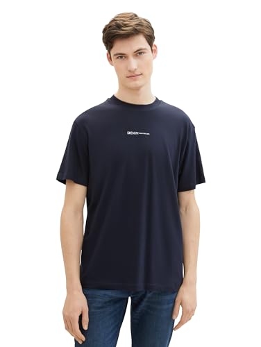TOM TAILOR Denim Herren Relaxed Fit T-Shirt mit Logo-Print, 10668 - Sky Captain Blue, XS von TOM TAILOR Denim