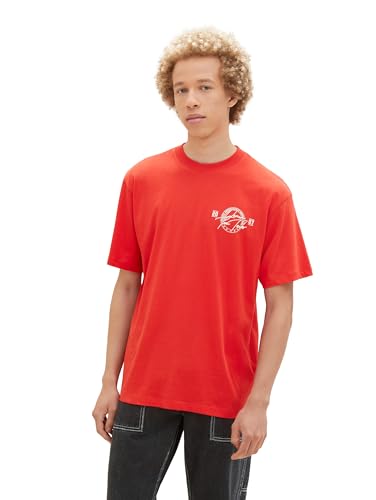 TOM TAILOR Denim Herren Basic T-Shirt mit Print, Clean Red, XL von TOM TAILOR Denim