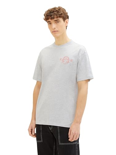 TOM TAILOR Denim Herren Basic T-Shirt mit Print, Light Stone Grey Melange, XL von TOM TAILOR Denim